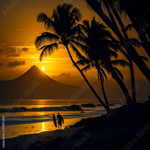 Bali mystical tropical island sunset golden hour silhouette