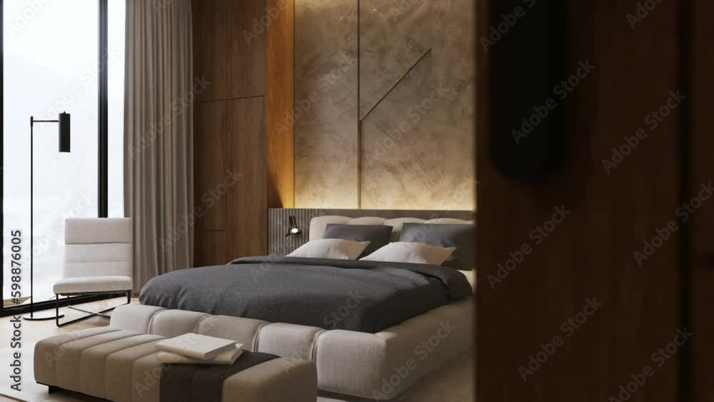 Modern luxury bedroom interior design with furniture, 3d rendering ...