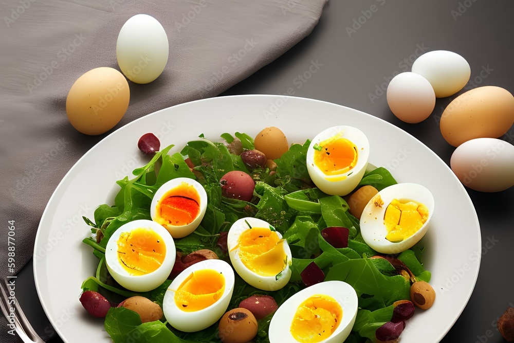Salad with potatoes with boiled eggs - generative ai Salad with potatoes with boiled eggs - generative ai