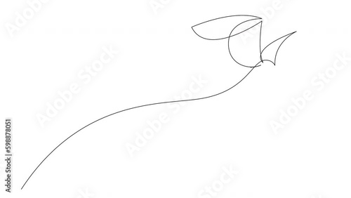 Self drawing simple animation of flying stork bird drawn in continuous one line art style. Animated black linear sketch of flying heron bird.