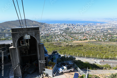 Cable car on the wey to Table mountain over Cape Town on South Africa