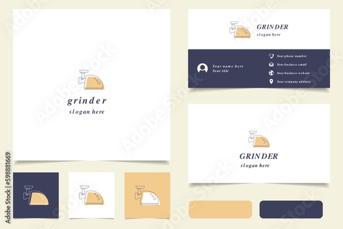 Grinder logo design with editable slogan. Branding book and business card template.