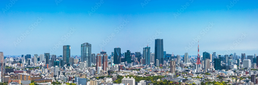 (東京都-風景パノラマ)青空の東京パノラマ風景１