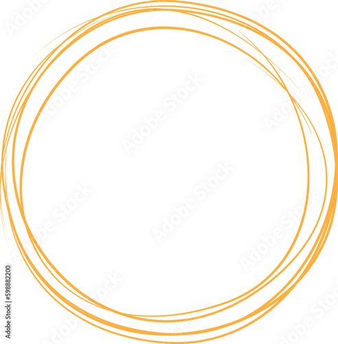 Orange circle line hand drawn. Highlight hand drawing circle isolated on background. Round handwritten circle. For marking text, note, mark icon, number, marker pen, pencil and text check, vector