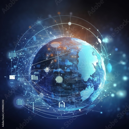 Wireless connection technology, Internet communication. The concept of a global communication network. generative AI