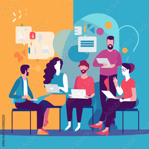 Design Thinking team brainstorming flat illustration