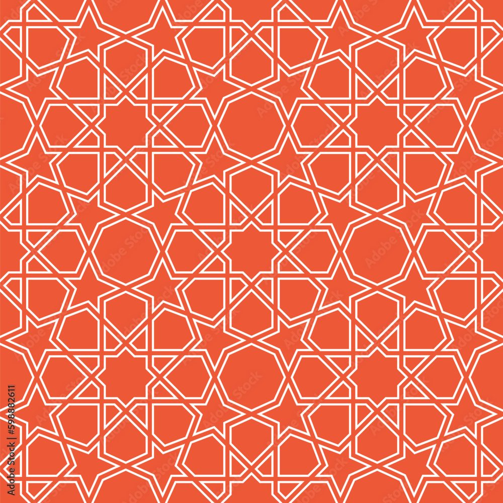 Seamless traditional islamic pattern made of interlaced white lines. Stars motif in girih style. Vector illustration. Great as a background or texture. Seamless traditional islamic pattern made of interlaced white lines. Stars motif in girih style. Vector illustration. Great as a background or texture.
