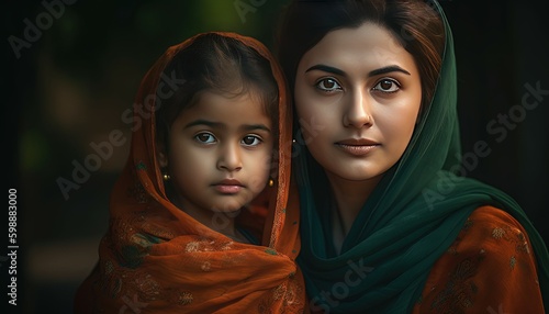Indian mother and child in sharee  mothers day  womens day  generative ai
