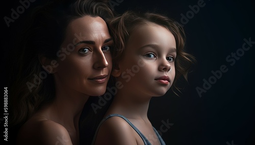 portrait of mother and child, mothers day, womens day, generative ai