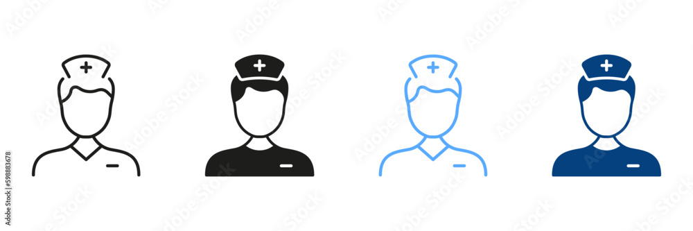 Doctor Man Line and Silhouette Icon Set. Medical Specialist. Physician Black and Color Pictogram. Male Nurse Symbol Collection. Medic Professional. Clinic Staff. Isolated Vector Generative AI