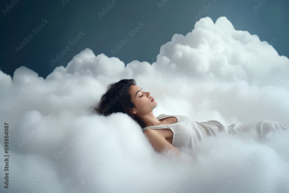 woman sleeping on a cloud, Generative AI Stock Illustration Adobe Stock