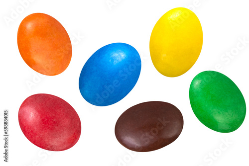 Multicolored glazed dragee isolated on transparent background.
