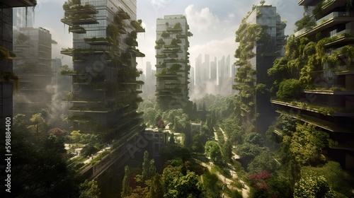  Future Utopia: A Vibrant Cityscape Harmoniously Blending Technology and Nature © Dangubic