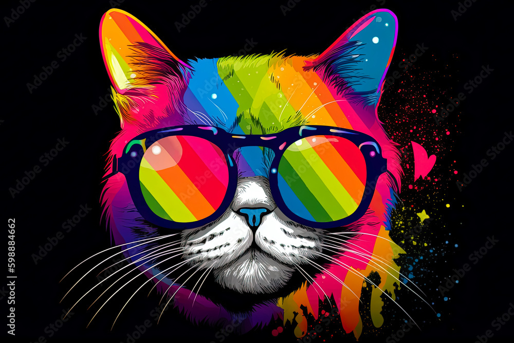 Cat wearing rainbow sunglasses, lgbt pride, graffiti style, generative ai
