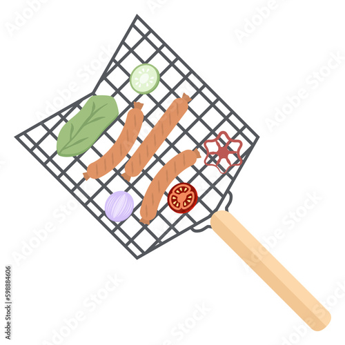 Delicious Grilled Sausages on an Iron Grill
