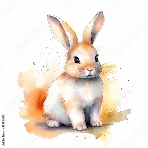 Cute Watercolour Bunny Rabbit Illustration, Handsketched watercolor bunny rabbit drawing painting neutral pastel colours © Layerform