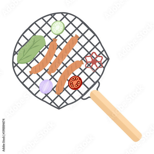 Delicious Grilled Sausages on an Iron Grill
