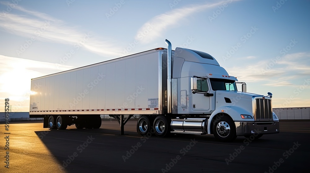 An American truck with a trailer, an empty space for advertising Generative AI