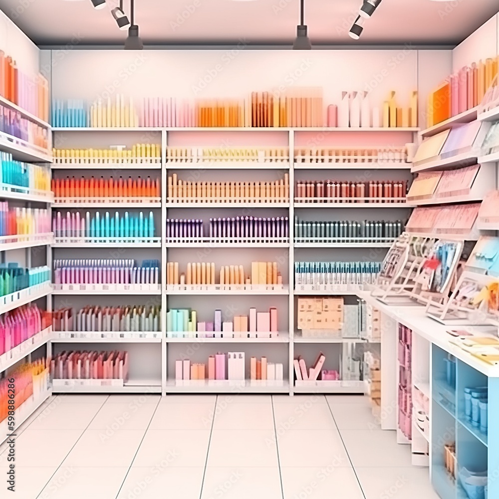 shopping center store with a background of a stationery store. generative ai