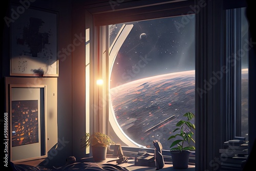 beautiful space view from home window Generative AI