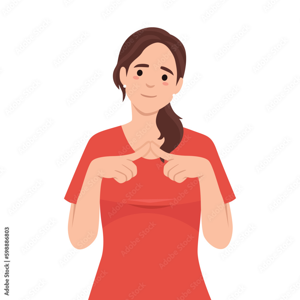 Shy Nervous Girl is Pointing Fingers Together Concept Card Character Shy Nervous Girl is Pointing Fingers Together Concept Card Character