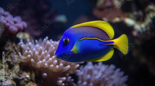 Blue tang in ocean corals in clear blue water Generative AI