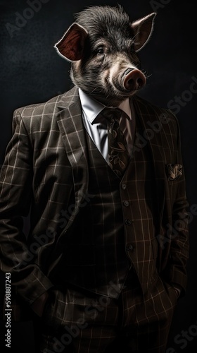Boaranimal in expensive suit as a boss of mafia Generative AI