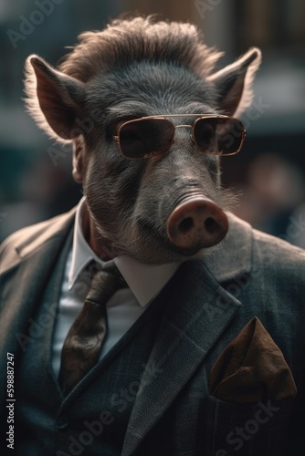 Boaranimal in expensive suit as a boss of mafia Generative AI © Sandris_ua