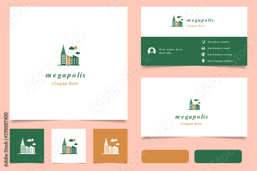 Megapolis logo design with editable slogan. Branding book and business card template.