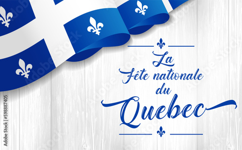 Print op canvas Quebec Day with flag on wooden plank