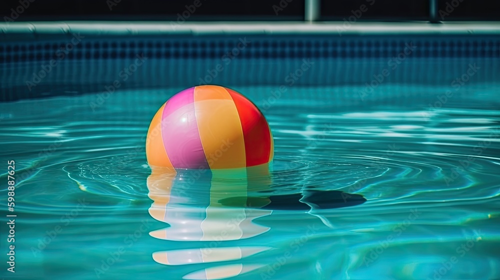 Colorful beach ball floating in a pool Generative AI