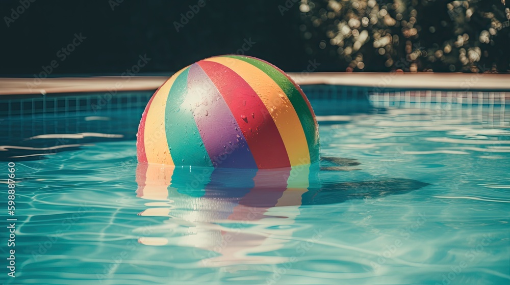 Colorful beach ball floating in a pool Generative AI