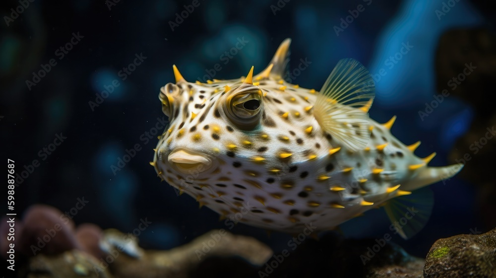 Cowfish in aquarium close up Generative AI Cowfish in aquarium close up Generative AI