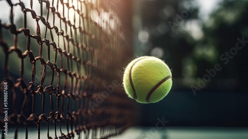 up tennis ball and net on court Generative AI © Sandris_ua