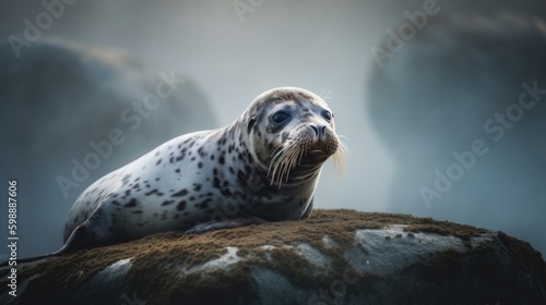 Closeup of a harbor seal basking in the early morning Generative AI