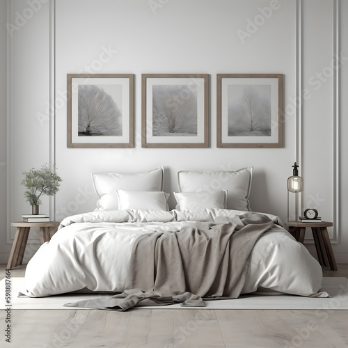interior of a bedroom and frames mockup