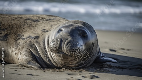 elephant seal on a sand beach Geneartive AI