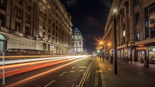 evening street of London with long exposure