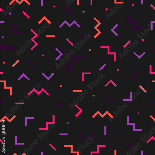 Seamless pattern with colorful memphis design and black background