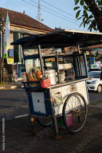 A streetfood cart on wheels in Bali, Indonesia selling food