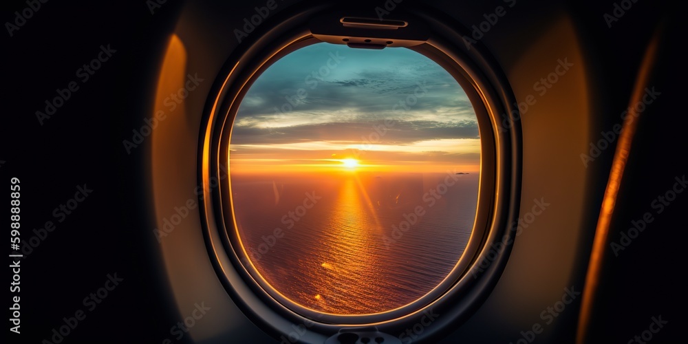 AI Generated. AI Generative. Photo realistic illustration of clouds above sky up in the air view through the air plane aircraft window. Adventure travel vacation vibe. Graphic Art AI Generated. AI Generative. Photo realistic illustration of clouds above sky up in the air view through the air plane aircraft window. Adventure travel vacation vibe. Graphic Art