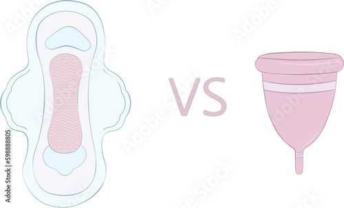Pads or menstrual cup choice feminine hygiene vector illustration