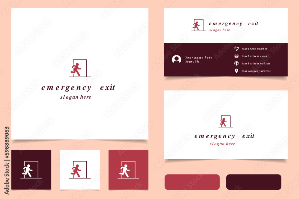 Emergency exit logo design with editable slogan. Branding book and business card template.