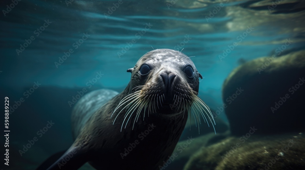 Fototapeta premium fur seal underwater shot Generative AI