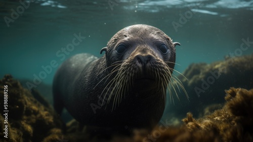 fur seal underwater shot Generative AI