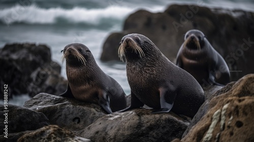fur seals on the beach Generative AI © Sandris_ua
