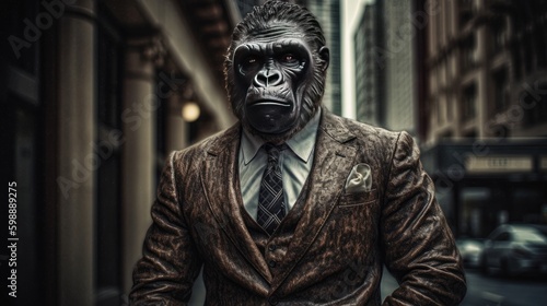 Gorilla is the boss of the mafia in Chicago in an expensive shot Generative AI