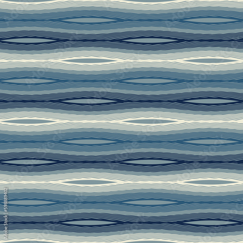 Tonal Blue and Beige Variegated Ornate Striped Pattern
