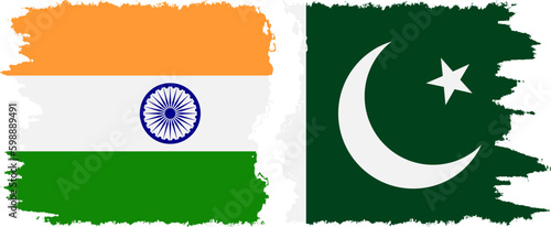 Pakistan and India grunge flags connection vector