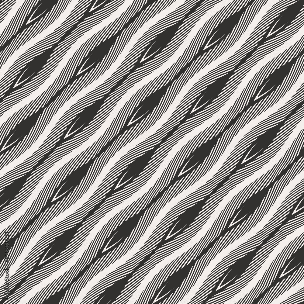 Monochrome Moiré Effect Textured Wavy Ornate Striped Pattern Monochrome Moiré Effect Textured Wavy Ornate Striped Pattern